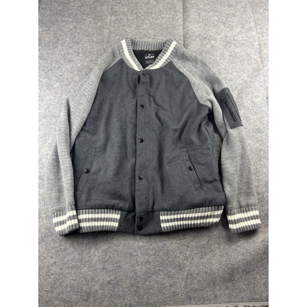 X RAY Jeans Men's XL Varsity Sherpa Sweater Warm Jacket Sleeves Gray MRSP $88